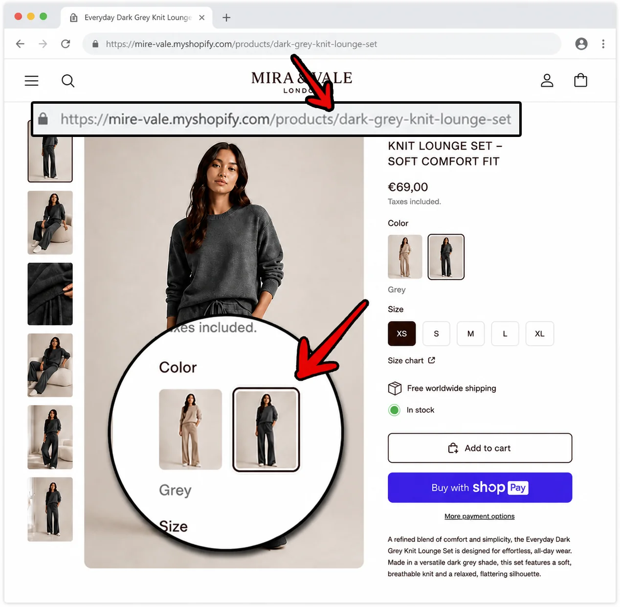 After – each swatch has its own URL
